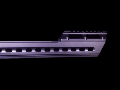 Front angle view of the Alpha Chassis in Sniper Grey, showcasing the sleek ergonomic design and precision-machined aluminium body