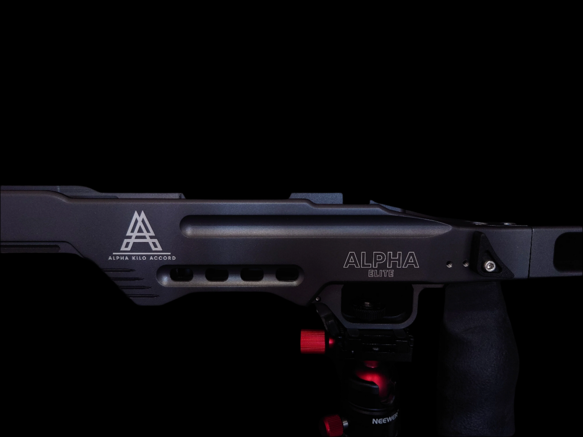 Alpha Chassis in Sniper Grey, a precision-engineered rifle chassis designed for competition and hunting applications