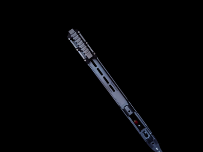 Top view of the Alpha Chassis in Sniper Grey, featuring a Picatinny rail for scope mounting and accessory integration